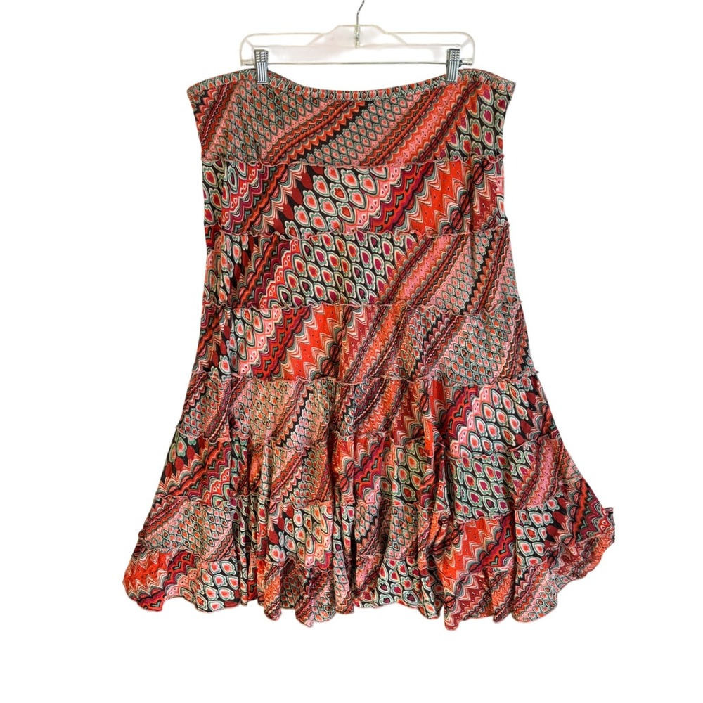 Vintage Y2K BILA Boho Tiered Maxi Skirt sz Large Colorful Festival Cottagecore